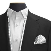 WHITE BLACK TARTAN SILK SCARF &  POCKET SQUARE SET